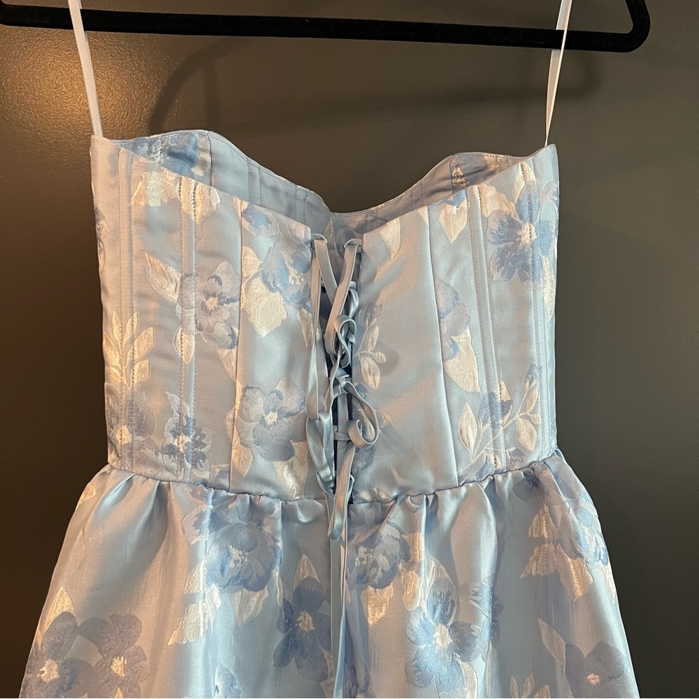 V. Chapman Virginia Chambray Blue Baroque Midi Dress Size 6 Corset Wedding Guest - Picture 8 of 13